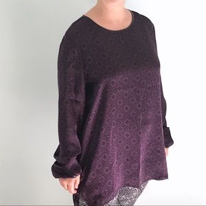 Satin Relaxed Fit Tunic Top with Leather Trim